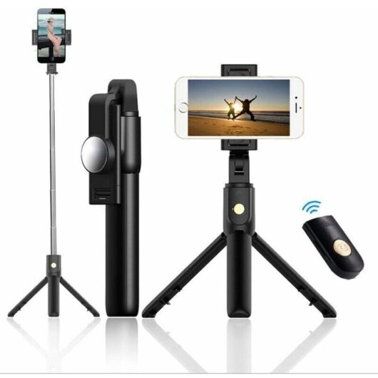 360° Rotating Bluetooth Selfie Stick, Adjustable Telescopic Stick with Phone Holder, 3-in-1 Selfie Stick Tripod Monopod with Wireless Remote