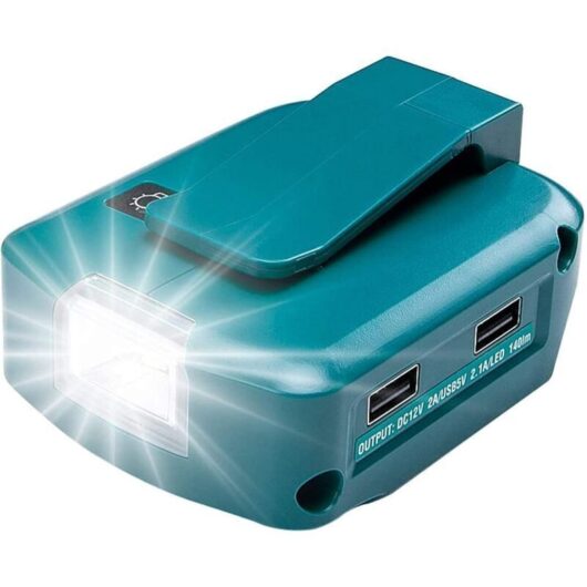 ADP05 Power Supply for Makita 18V Lithium-Ion Battery YEX-BUR USB Phone Charger Adapter Converter with Two 5V 2.1A USB Ports, 12V 2A DC Port, Work