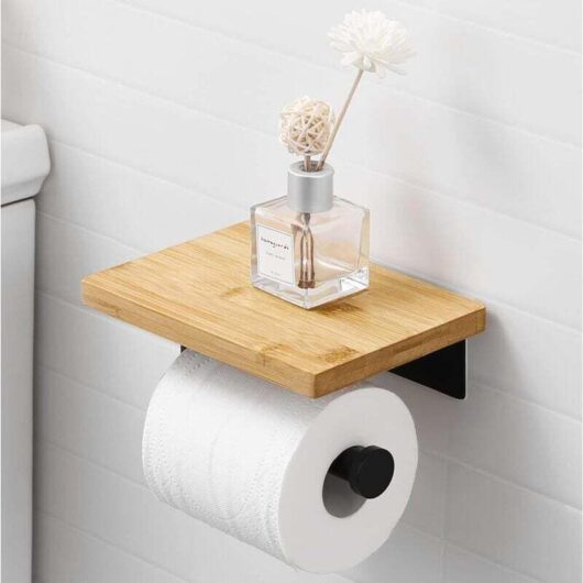 Adhesive Toilet Paper Holder with Bamboo Shelf, No-Drill Roll Holder in Matte Black SUS304 Stainless Steel, BPH220BADM-BK-RAPANDA