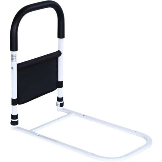 Bed riser for the elderly - Fall protection with metal bed rail for seniors, adults, pregnant women and people with disabilities - with storage bag -