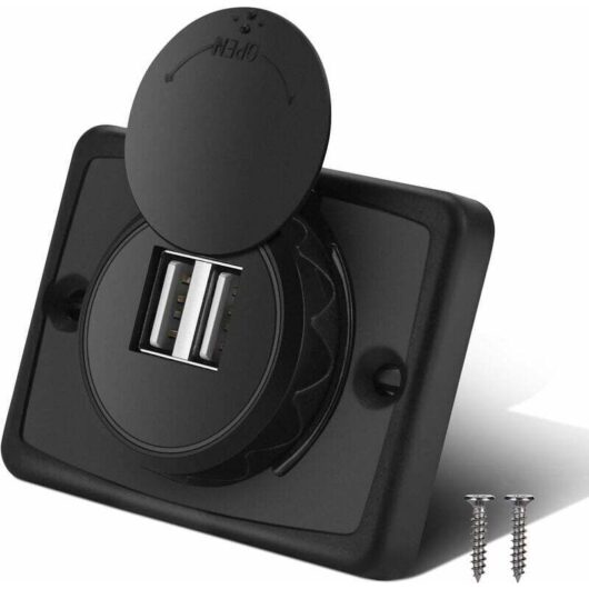 Dual USB Car Charger, 5V/3.1A 12V Waterproof LED Car Dual Black ABS USB Port Charger Power Outlet for Camper Van Boat Marine