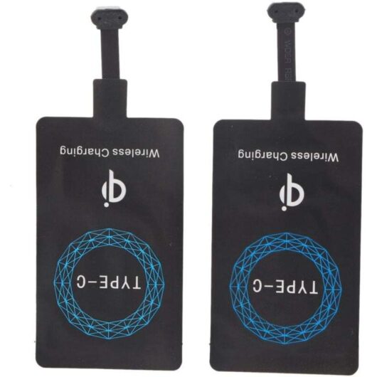 Qi Type-C Wireless Charger, 2-Pack, Self-Adhesive Sticker, Charging Receiver for Cell Phones