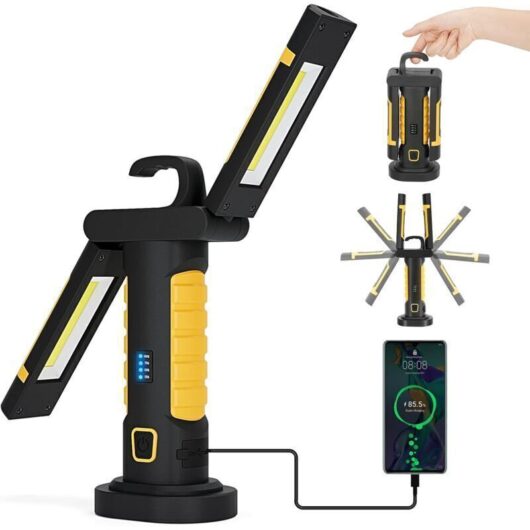 Rechargeable LED Work Light, Portable LED Mechanic's Lamp, Wireless Magnetic Work Light with USB Plug and Switch for Automotive, Vehicle, Outdoor,
