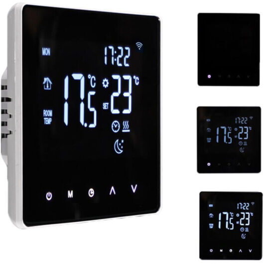 Smart WiFi thermostat, backlit LCD touchscreen, app control, weekly scheduling, underfloor heating thermostat for home