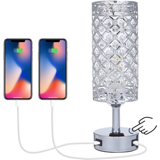 Tomshine Touch Control Bedside Lamp with Dual USB Charging Ports and 3-Way Dimmable AC Plug, Bedside Lamp for Bedroom, Living Room, Dining Room, and