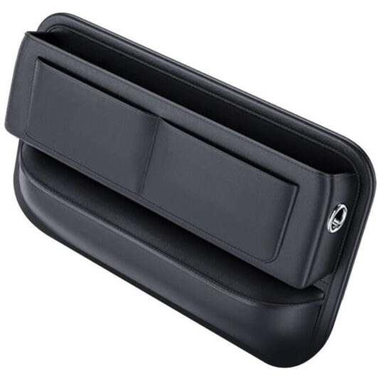 Car Seat Side Organizer, Mini Leather Organizer, Car Storage, pu Leather with usb Charging Hole for Car Storage Box Wallet, Phone, Keys, Black