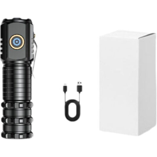 Mini high-intensity 15W rechargeable flashlight made of aluminum alloy, ideal for home, outdoor use, hiking, camping, and rescue operations.