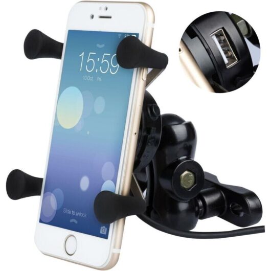 [NEVER USED] Motorcycle mobile phone holder, universal 360° rotating motorcycle mobile phone holder made of X-Grip aluminum with 5V 2.1A USB charger