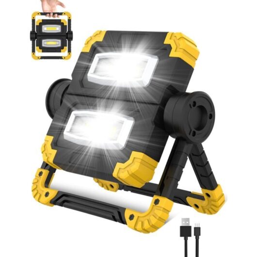 Never used] Rechargeable led Floodlight, 3 Lighting Modes, 2 cob, Waterproof, Portable led Floodlight, 360° Rotatable, 1400 lm, Construction Site