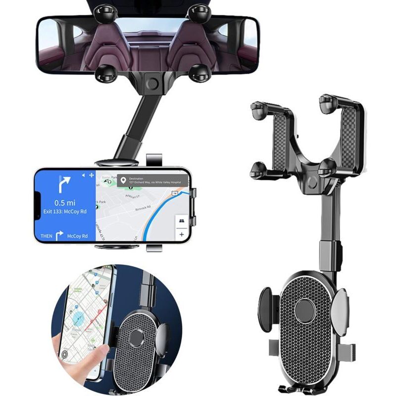 Odipie - 2022 Version Car Rearview Mirror Phone Holder, Car Mobile Phone Holder, 360°Flexible Rotatable Multifunctional Retractable Car Phone Holder