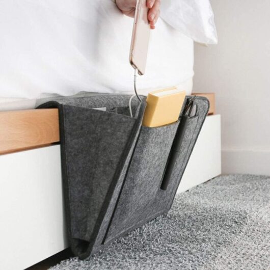 Odipie - Bedside Storage Bag, Felt Bed Pocket, Bed Organizer, Bed Pocket Storage Bag for Phone Remote Control, Magazine, Glasses, Book, Pad (Dark