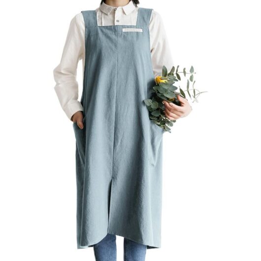 Odipie - Cotton Linen Aprons Solid Color Japanese Style Halter Cross Bandage Apron with Pocket Retro Literature Art Florist Clothing for Women
