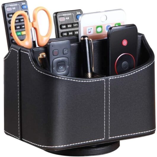 Rotating Remote Control Holder, 5 Compartment Multimedia Organizer, Multifunctional pu Leather Desk Organizer, tv Storage Box for Remote Controls,