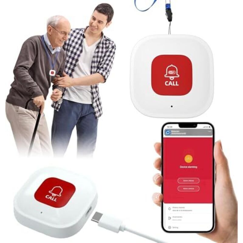 Smart emergency button for seniors, WiFi home emergency call mobile phone, Tuya/Smart Life/Alexa compatible alarm button for patients, children
