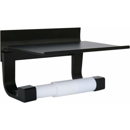 Toilet Roll Holder with Shelf Aluminyo Wall Mounted Adhesive Glue and Drilling Screws for Bathroom(Black)