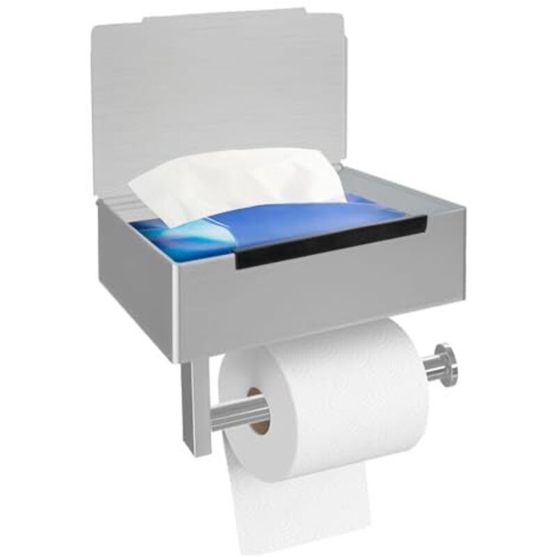 Toilet paper holder with wet wipes box, no drilling required, stainless steel toilet roll holder, self-adhesive roll holder for toilet, bathroom,