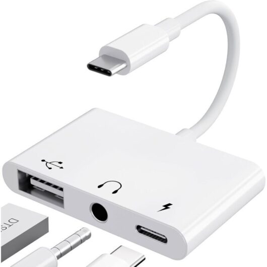 Usb-c Adapter, 3.5mm Jack with Fast Charging otg Adapter, Type-C to Aux Splitter, Headphone Audio (White)