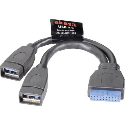 Akasa USB cable USB 3.2 1st Gen (USB 3.0 / USB 3.1 1st Gen) Pinheader 19-pin , USB-A socket 0.15 m Black gold plated connectors, UL-approved AK-CBUB09-15BK