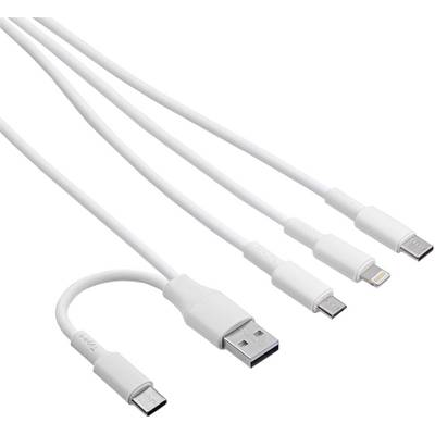 Akyga USB cable USB-C® plug, USB-A plug, Apple Lightning plug, USB Micro-B plug 1.20 m White AK-USB-52