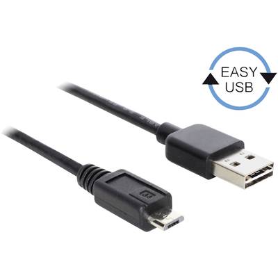 Delock USB cable USB 2.0 USB-A plug, USB Micro-B plug 5.00 m Black Duplex use connector, gold plated connectors, UL-approved 83369