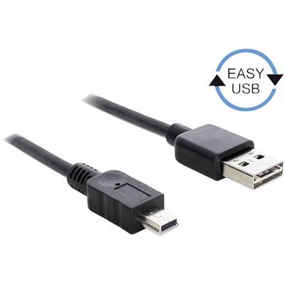 Delock USB cable USB 2.0 USB-A plug, USB-Mini-B plug 3.00 m Black Duplex use connector, gold plated connectors, UL-approved 83364