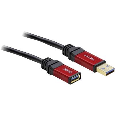 Delock USB cable USB 3.2 1st Gen (USB 3.0 / USB 3.1 1st Gen) USB-A plug, USB-A socket 1.00 m Red, Black gold plated connectors 82752