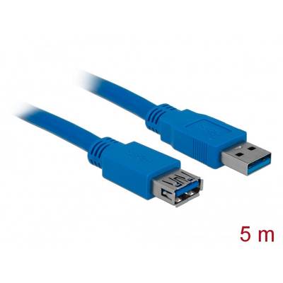 Delock USB cable USB 3.2 1st Gen (USB 3.0 / USB 3.1 1st Gen) USB-A plug, USB-A socket 5.00 m Blue gold plated connectors 82541