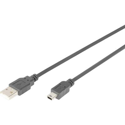 Digitus USB cable USB 2.0 USB-A plug, USB-Mini-B plug 1.00 m Black incl. OTG function AK-300108-010-S