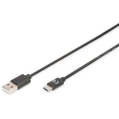 Digitus USB cable USB 2.0 USB-C® plug, USB-A plug 1.80 m Black Shielded AK-300154-018-S
