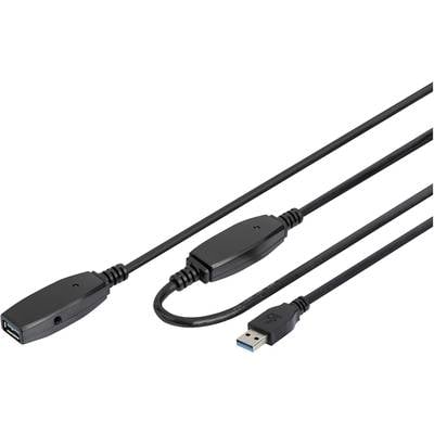 Digitus USB cable USB 3.2 1st Gen (USB 3.0 / USB 3.1 1st Gen) USB-A plug, USB-A socket 10.00 m Black Shielded, double shielding DA-73105