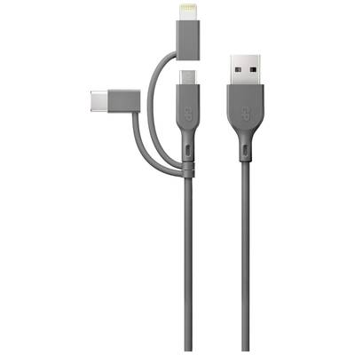 GP USB charging cable USB 2.0 USB-A plug, Apple Lightning plug, USB Micro-B plug, USB-C® plug 1.00 m Grey GPCBCY1NGYUSB313