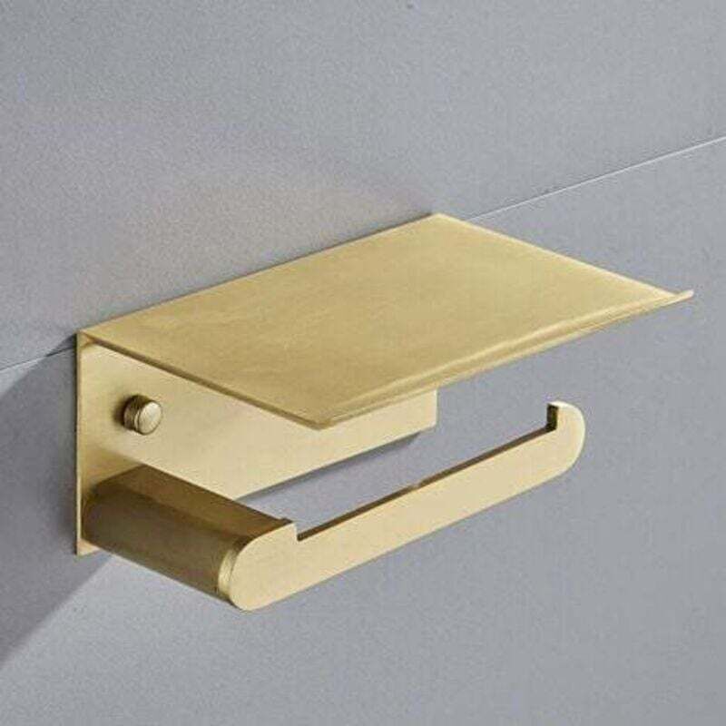 (Gold), Toilet Paper Holder, Wall-Mounted Toilet Paper Holder with Storage Shelf, Aluminum (Gold)