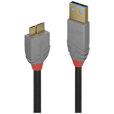 LINDY USB cable USB 3.2 1st Gen (USB 3.0 / USB 3.1 1st Gen) USB-A plug, USB Micro-B 3.0 plug 3.00 m Black 36768