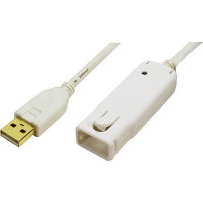 LogiLink USB cable USB 2.0 USB-A plug, USB-A socket 12.00 m White gold plated connectors, UL-approved UA0092