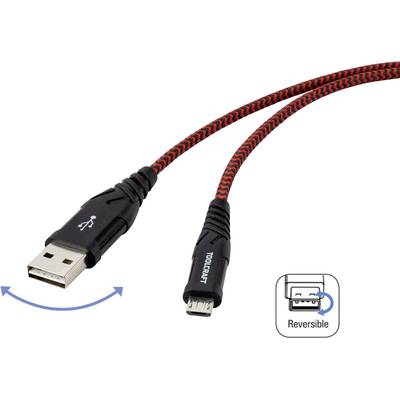 TOOLCRAFT USB cable USB 2.0 USB-A plug, USB-C® plug 1.00 m Black/red Heavy duty braided shielding, Duplex use connector TO-6872826